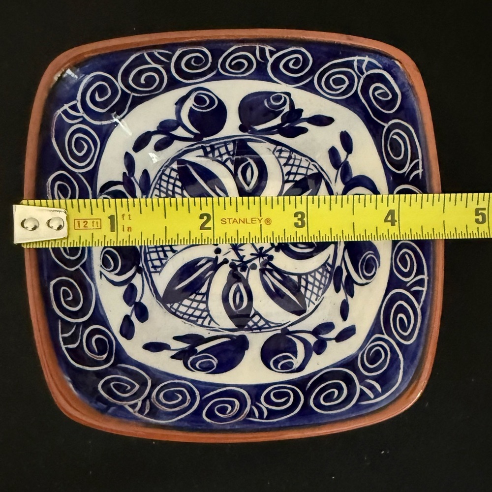 Artisan Blue and White Ceramic Dish with Vibrant Orange Edge - Picture 2 of 5